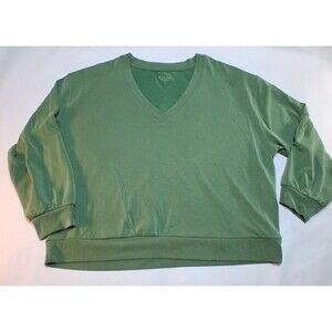 ATHLETA Green Willow V-Neck Sweatshirt SOFT! Size 1X Athleisure Comfy